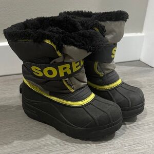 Sorel Black and Gray Snow Boots with Yellow Accents